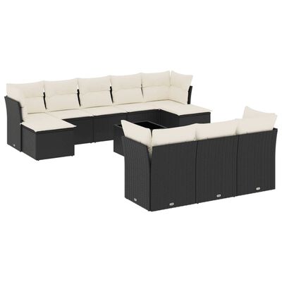 vidaXL 11-dijelni set vrtnih sofa od poliratana s jastucima crni