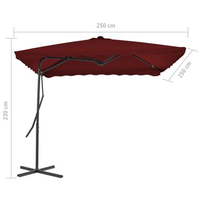 vidaXL Vrtni suncobran s čeličnim stupom 250 x 250 x 230 cm bordo