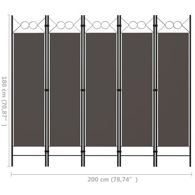 vidaXL Sobna pregrada s 5 panela antracit 200 x 180 cm