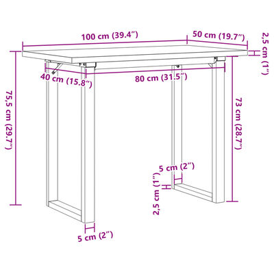 vidaXL Blagovaonski stol O-oblika 100x50x75,5 cm od borovine i željeza