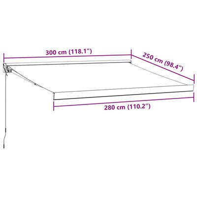 vidaXL Tenda na uvlačenje antracit i bijela 3x2,5 m tkanina i aluminij