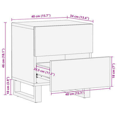 vidaXL Noćni ormarići 2 kom 40x34x46 cm od masivnog grubog drva manga