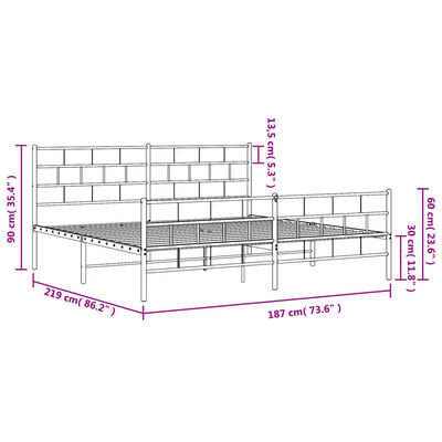 vidaXL Metalni okvir kreveta uzglavlje i podnožje crni 183x213 cm