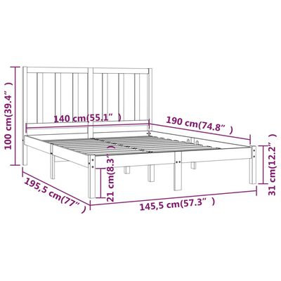 vidaXL Okvir za krevet od masivne borovine 140 x 190 cm