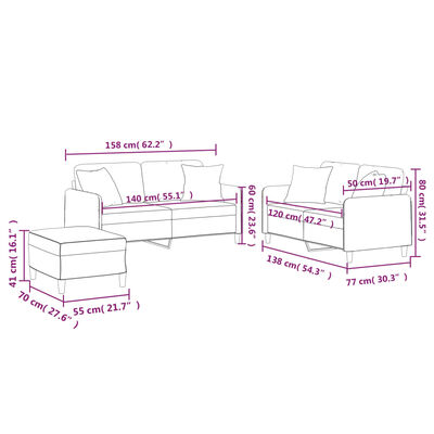 vidaXL 3-dijelni set sofa s jastucima svjetlosivi od tkanine