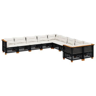 vidaXL 10-dijelni set vrtnih sofa s jastucima crni od poliratana