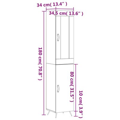 vidaXL Visoka komoda siva betona 34,5x34x180 cm od konstruiranog drva