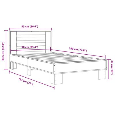 vidaXL Okvir krevet boja hrasta 90 x 190 cm konstruirano drvo i metal