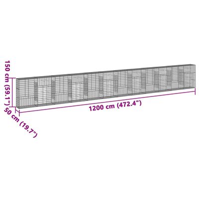 vidaXL Gabionska košara s poklopcem 1200x50x150 cm pocinčano željezo