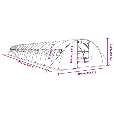 vidaXL Staklenik s čeličnim okvirom zeleni 80 m² 20 x 4 x 2 m