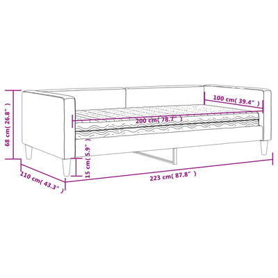 vidaXL Dnevni krevet s madracem crni 100 x 200 cm od tkanine