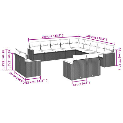 vidaXL 13-dijelni set vrtnih sofa s jastucima bež od poliratana