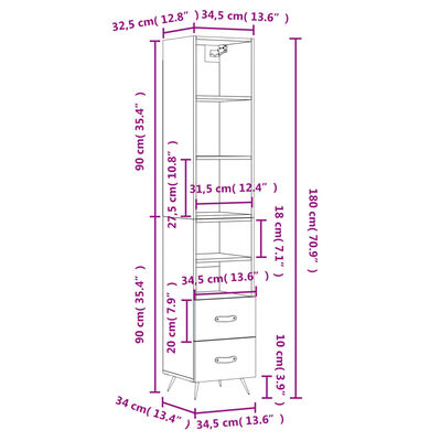 vidaXL Visoka komoda crna 34,5 x 34 x 180 cm od konstruiranog drva