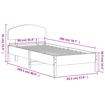 vidaXL Okvir kreveta bez madraca bijeli 90 x 200 cm masivna borovina