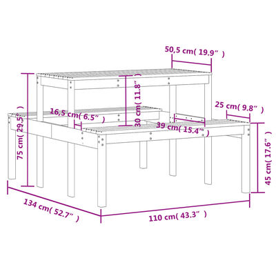 vidaXL Stol za piknik 110 x 134 x 75 cm od masivne duglazije