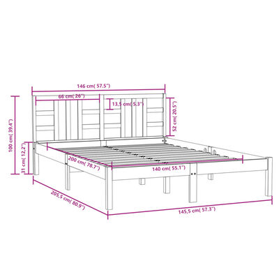 vidaXL Okvir za krevet od masivnog drva 140 x 200 cm