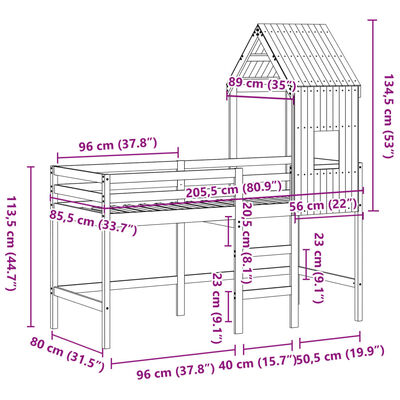 vidaXL Krevet na kat s ljestvama i krovom 80x200 cm od borovine