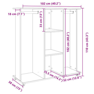 vidaXL Ormar s kotačima boja hrasta 102x38x110 cm konstruirano drvo