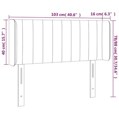 vidaXL Uzglavlje s ušima crno 103x16x78/88 cm baršunasto