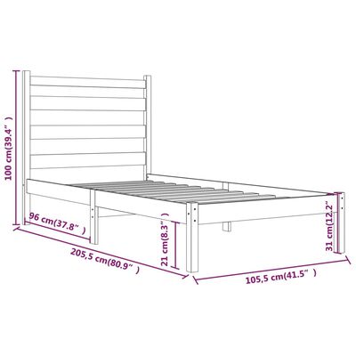 vidaXL Okvir za krevet od masivne borovine bijeli 100 x 200 cm