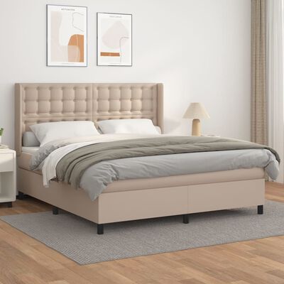 vidaXL Krevet box spring s madracem cappuccino 180x200 cm umjetna koža