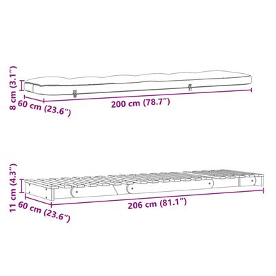 vidaXL Futon na razvlačenje s madracem 60x206x11 cm masivna borovina