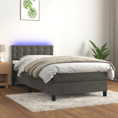 vidaXL Krevet box spring s madracem LED tamnosivi 90x190 cm baršun