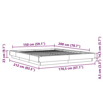 vidaXL Okvir za krevet boja hrasta 150 x 200 cm konstruirano drvo