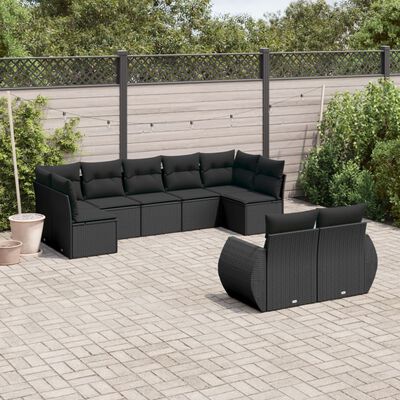 vidaXL 9-dijelni set vrtnih sofa s jastucima crni od poliratana