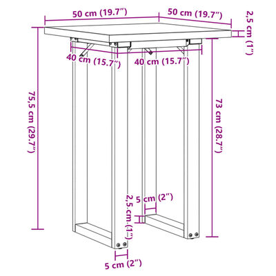 vidaXL Blagovaonski stol O-oblika 50x50x75,5 cm od borovine i željeza