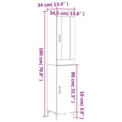 vidaXL Visoka komoda boja hrasta 34,5x34x180 cm od konstruiranog drva