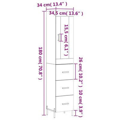 vidaXL Visoka komoda bijeli 34,5x34x180 cm od konstruiranog drva