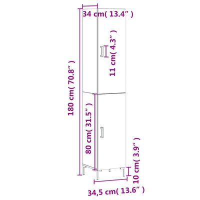 vidaXL Visoka komoda siva sonome 34,5x34x180 cm od konstruiranog drva