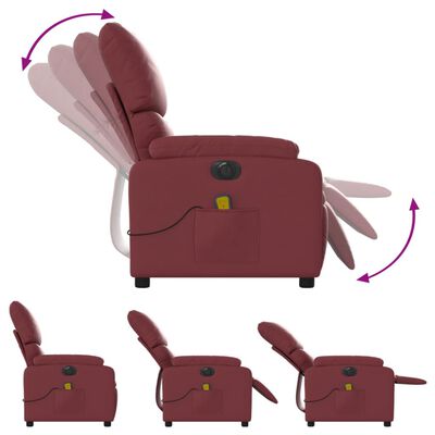 vidaXL Električni masažni naslonjač od umjetne kože crvena boja vina