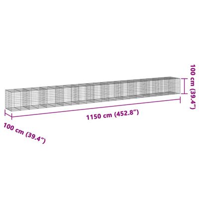 vidaXL Gabionska košara s poklopcem 1150x100x100 cm pocinčano željezo