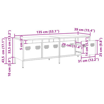 vidaXL TV ormarić maslinastozeleni 135 x 39 x 43,5 cm čelični