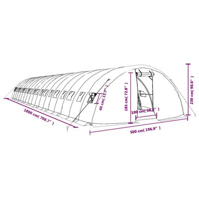 vidaXL Staklenik s čeličnim okvirom zeleni 90 m² 18 x 5 x 2,3 m