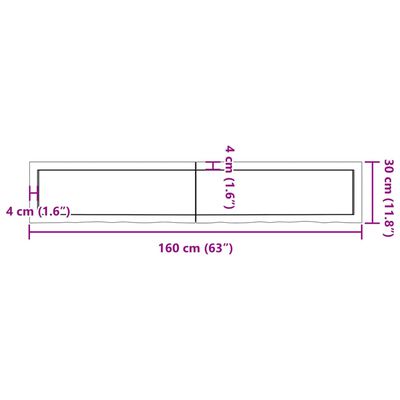 vidaXL Kupaonska radna ploča 160x30x(2-6) cm netretirano masivno drvo