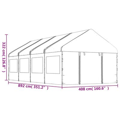 vidaXL Sjenica s krovom bijela 8,92 x 4,08 x 3,22 polietilen