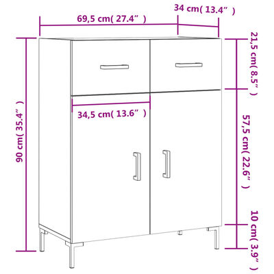 vidaXL Komoda sjajna bijela 69,5x34x90 cm od konstruiranog drva