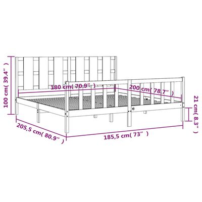 vidaXL Okvir kreveta s uzglavljem crni 180 x 200 cm od masivnog drva