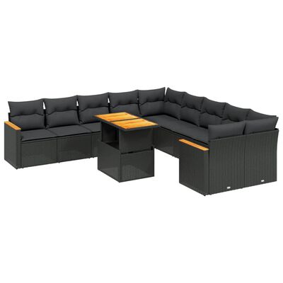 vidaXL 11-dijelni set vrtnih sofa od poliratana s jastucima crni