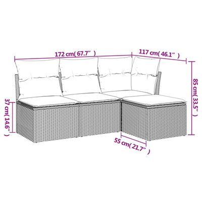 vidaXL 4-dijelni set vrtnih sofa od poliratana s jastucima smeđi