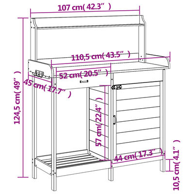 vidaXL Stol za sadnju s ormarićem 110,5x45x124,5 cm masivna jelovina