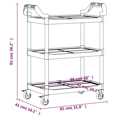 vidaXL Kolica s 3 razine siva 81 x 41 x 92 cm aluminijska