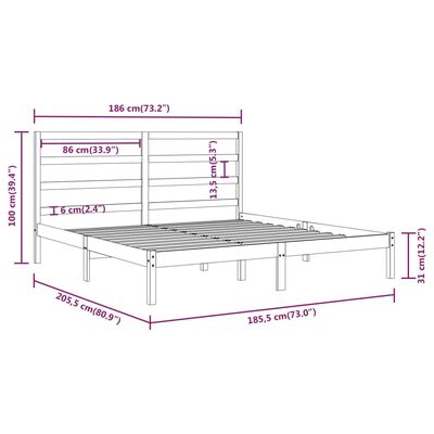 vidaXL Okvir za krevet od masivnog drva crni 180 x 200 cm 6FT bračni