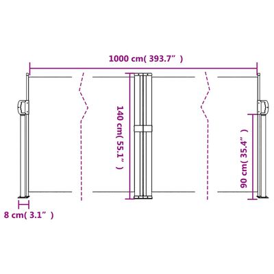 vidaXL Uvlačiva bočna tenda 140 x 1000 cm crna