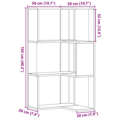 vidaXL Kutni regal z knjige 3 razine artisian hrast 50x50x102cm drveni