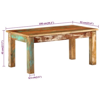 vidaXL Stolić za kavu 100 x 55 x 45 cm od masivnog obnovljenog drva