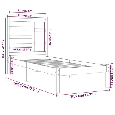 vidaXL Okvir za krevet od masivne borovine bijeli 75x190 cm 2FT6 mali